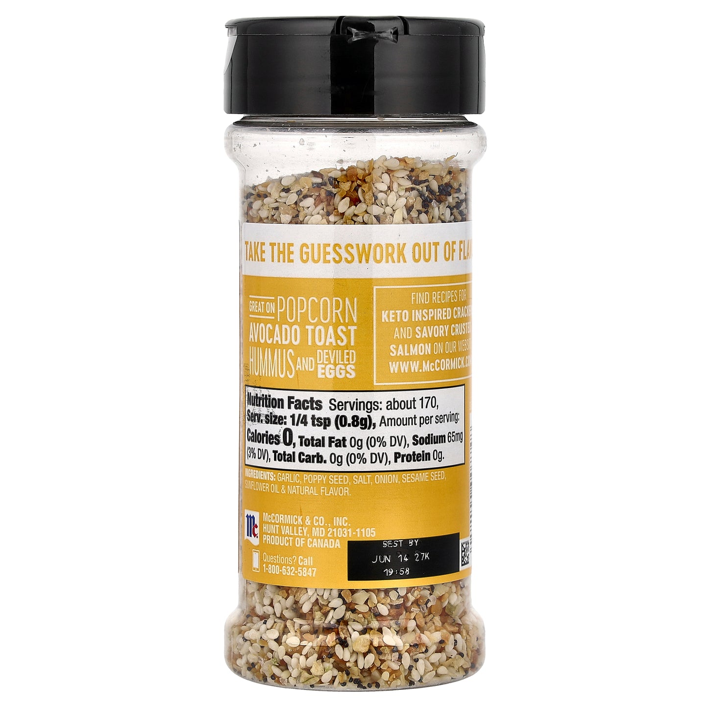 McCormick, All Purpose Seasoning, Everything Bagel with Sesame Seed, Onion, Garlic Salt and Poppy Seed, 4.8 oz (136 g)