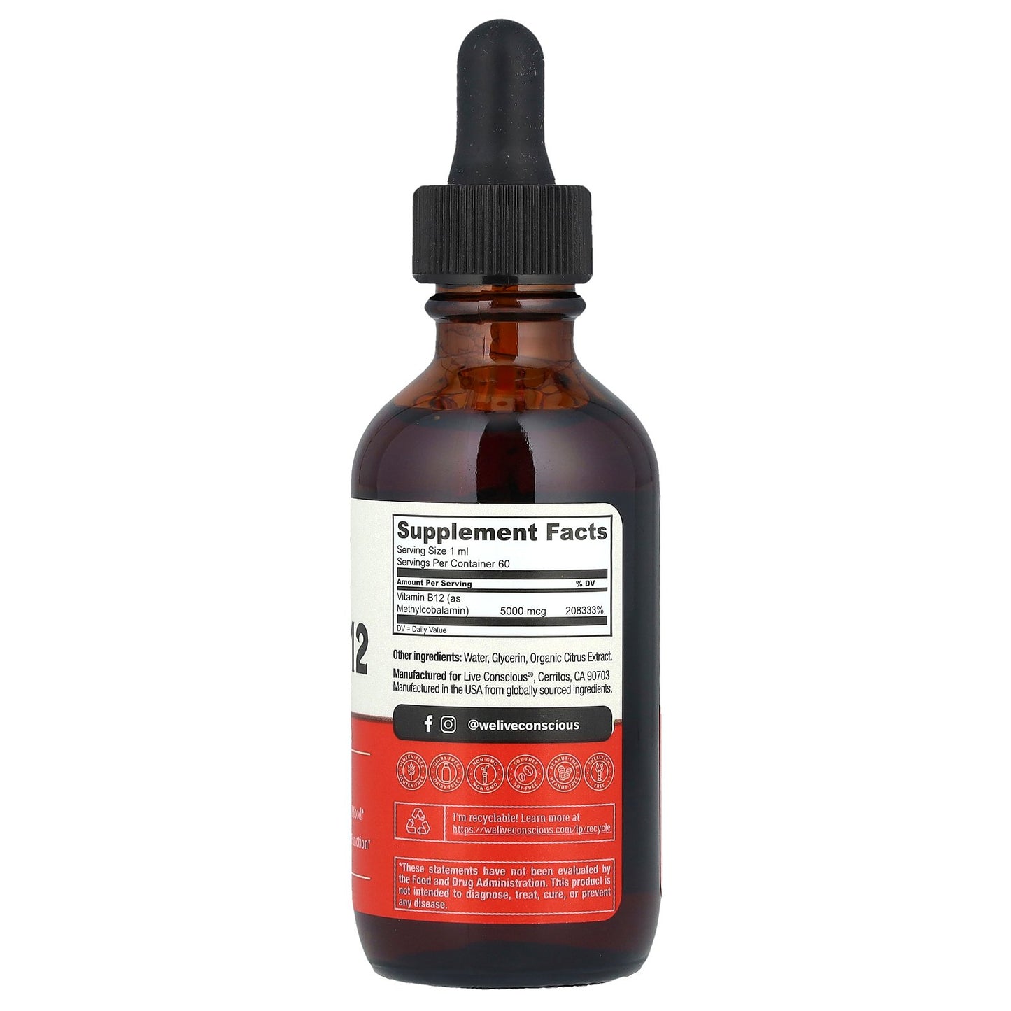 Live Conscious, Vegan B12, Maximum Strength, 60 ml