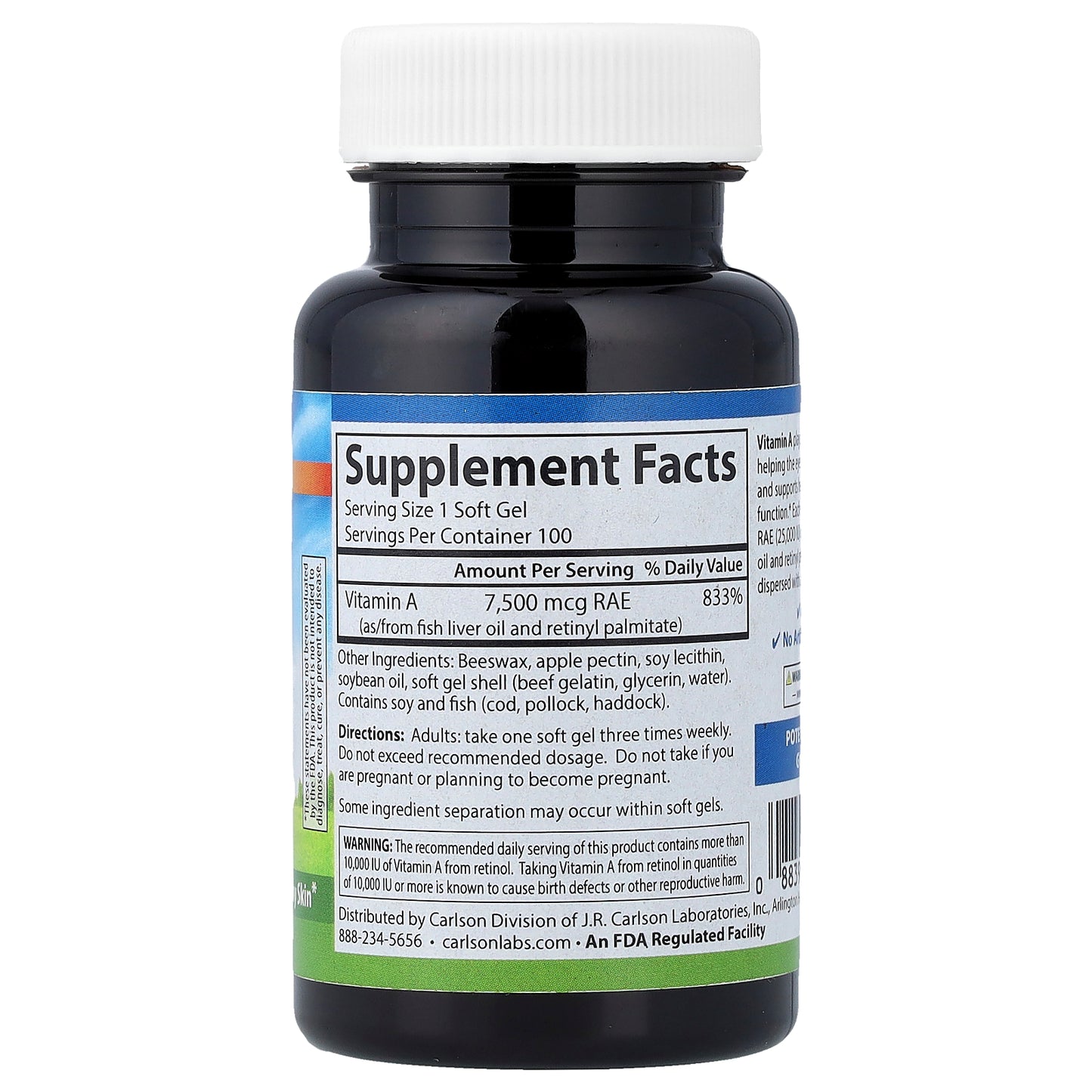 Carlson, Vitamin A, 7,500 mcg RAE (25,000 IU), 100 Soft Gels