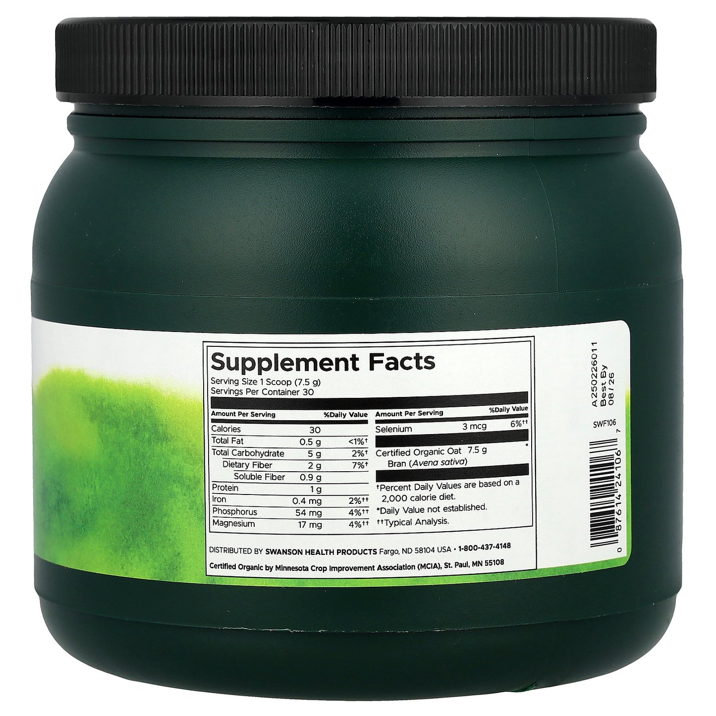 Swanson, Certified Organic Oat Bran Fiber Powder, 8 oz (227 g)