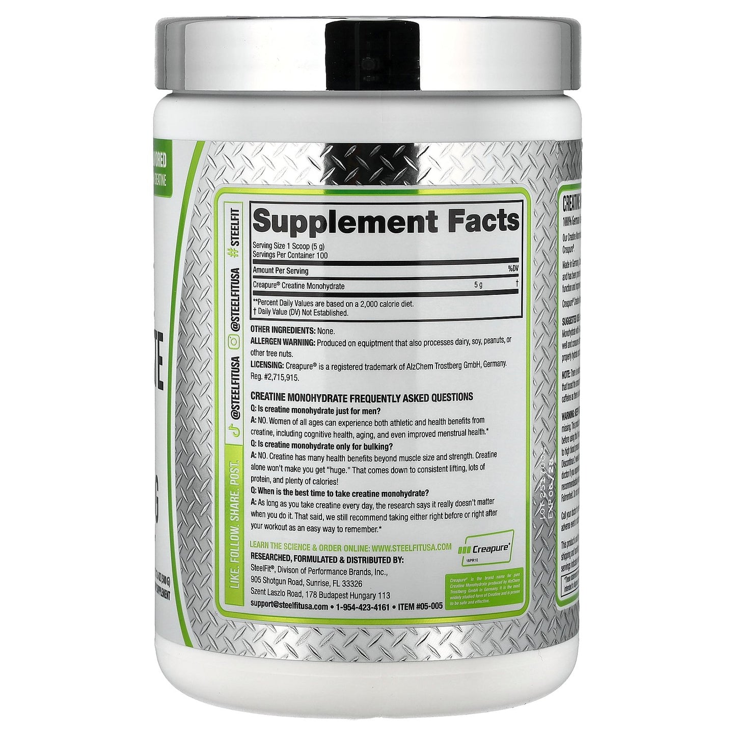 SteelFit, Creatine Monohydrate, Unflavored, 17.6 oz (500 g)