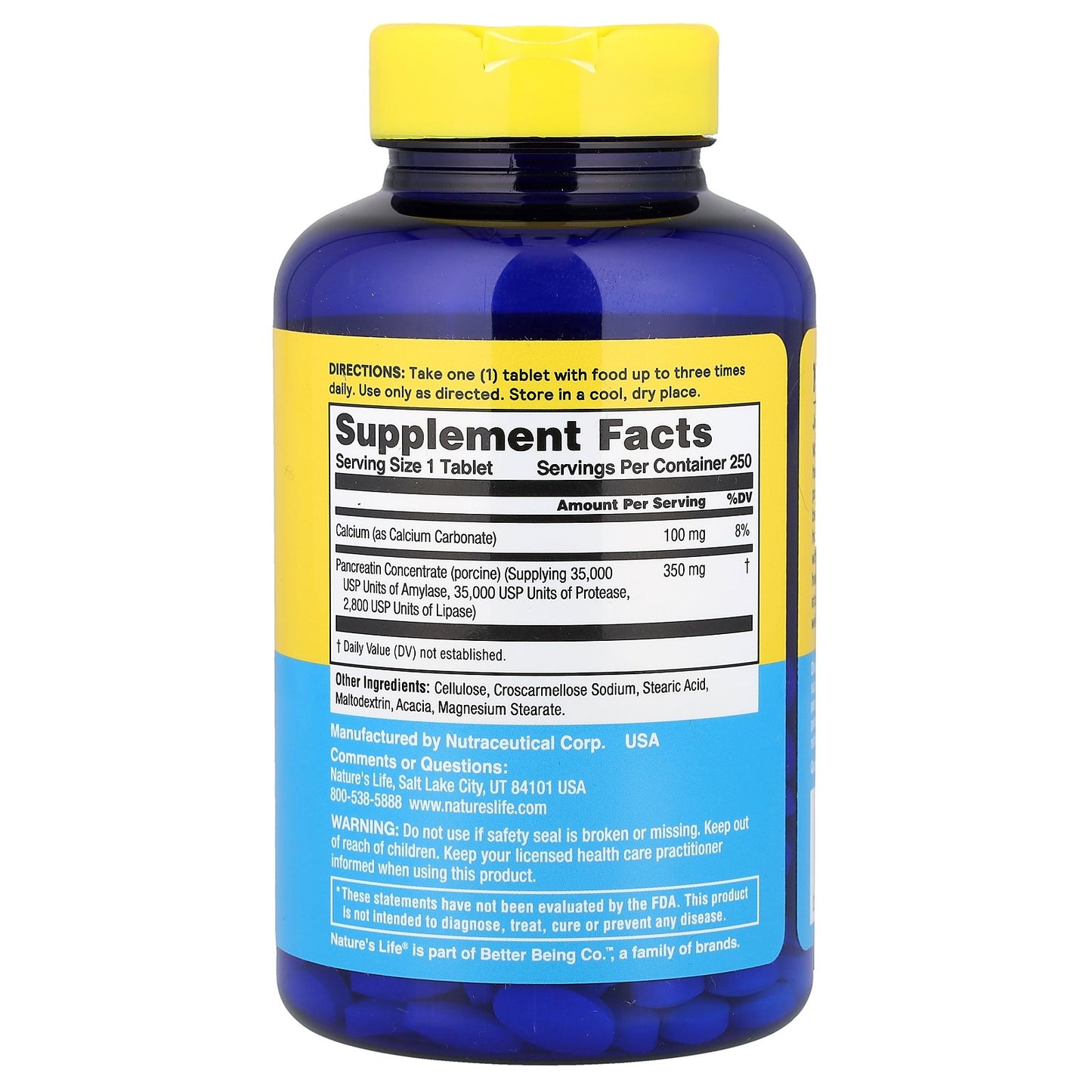 Nature's Life, Pancreatin, 250 Tablets