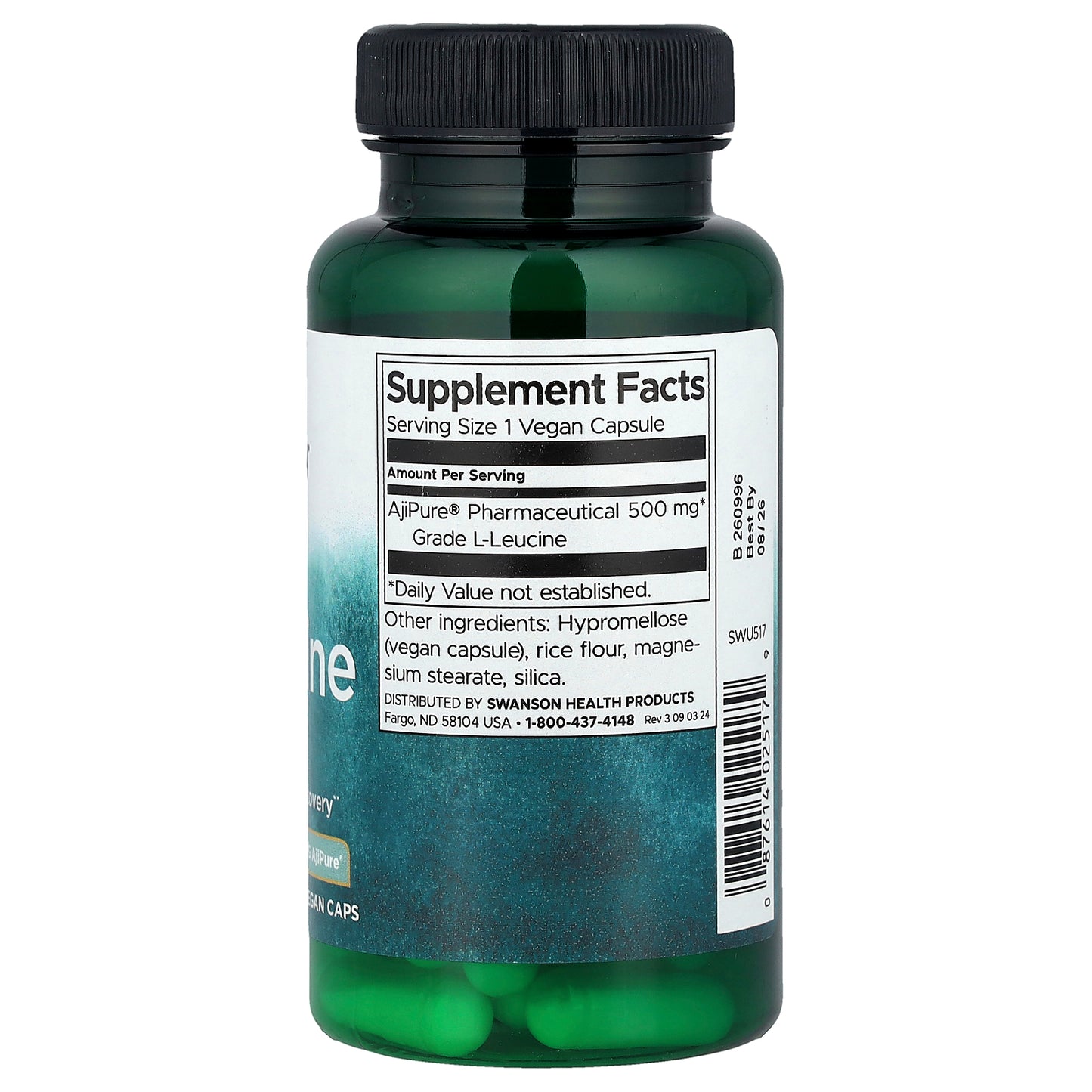Swanson, L-Leucine, 500 mg, 60 Vegan Caps