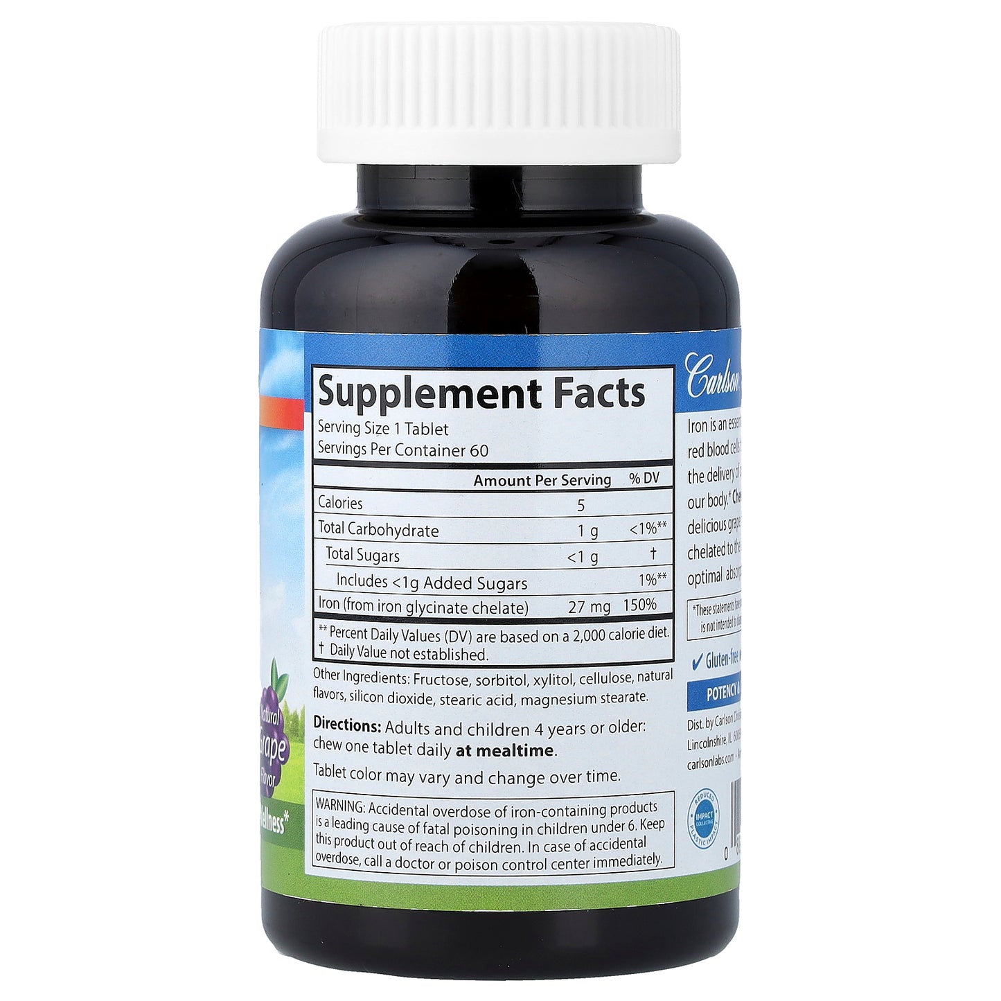 Carlson, Chewable Iron, Natural Grape, 27 mg, 60 Tablets