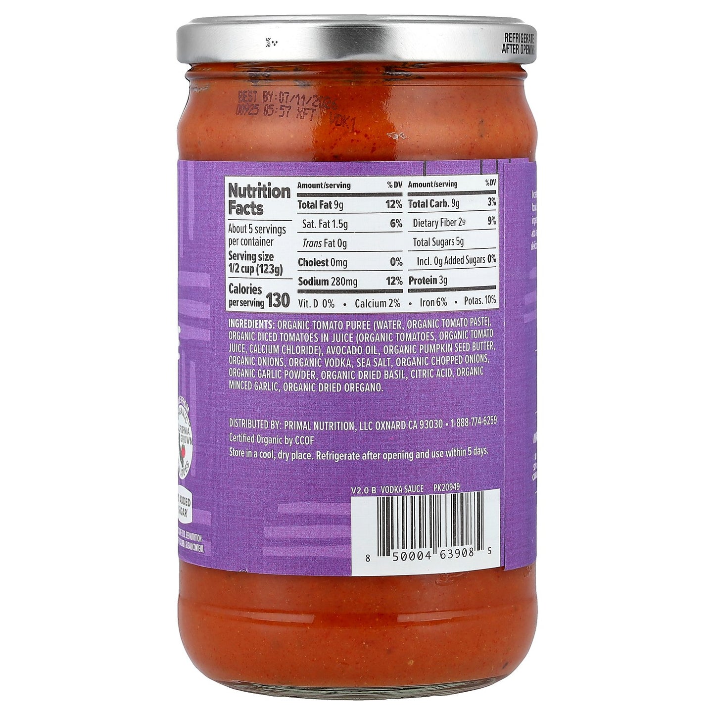 Primal Kitchen, No Dairy Vodka Sauce Made With Avocado Oil, 23.5 oz (667 g)