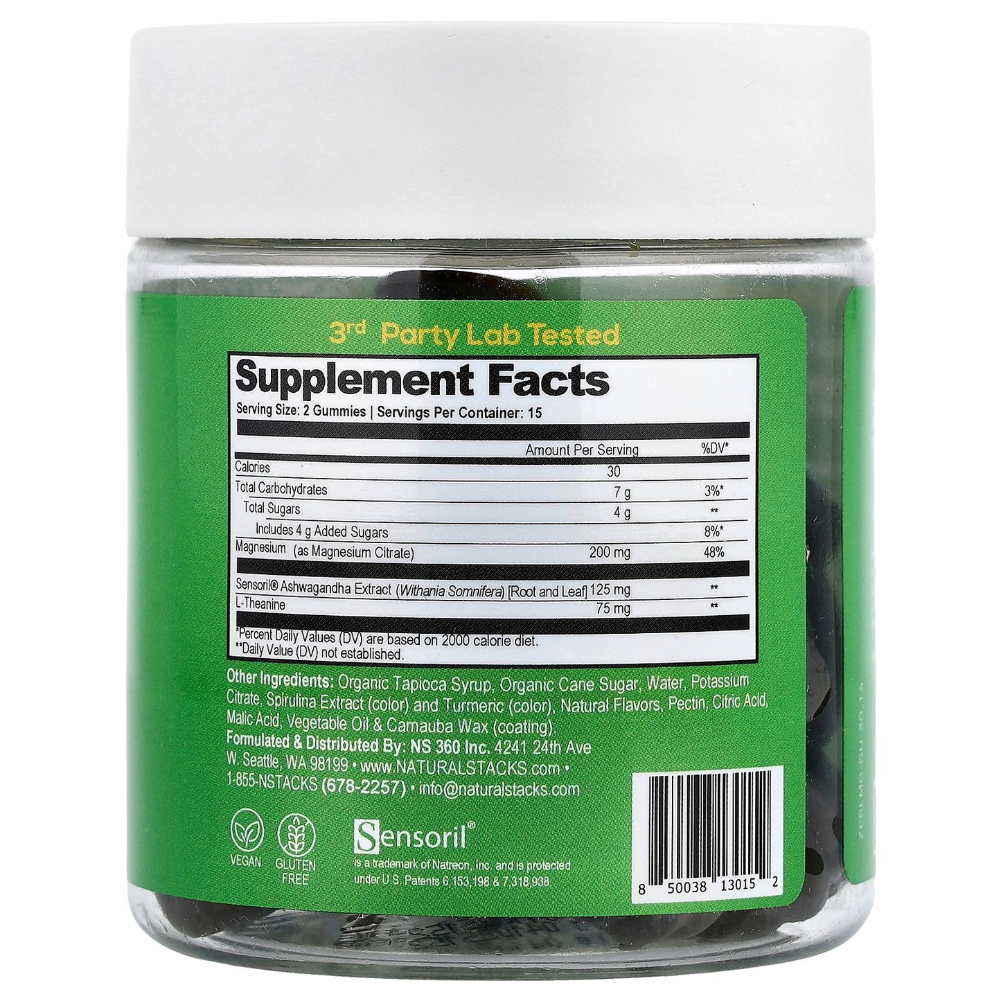 Natural Stacks, Magnesium Gummies, Mood, Green Apple, 30 Vegan Gummies