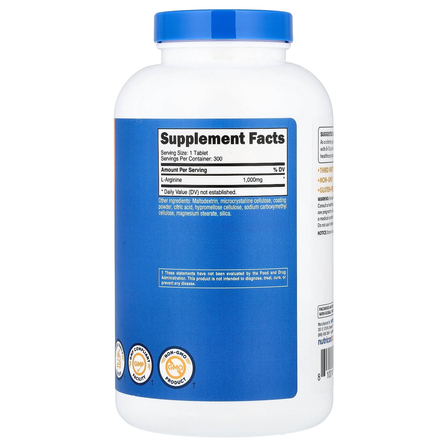 Nutricost, L-Arginine, 1,000 mg, 300 Tablets