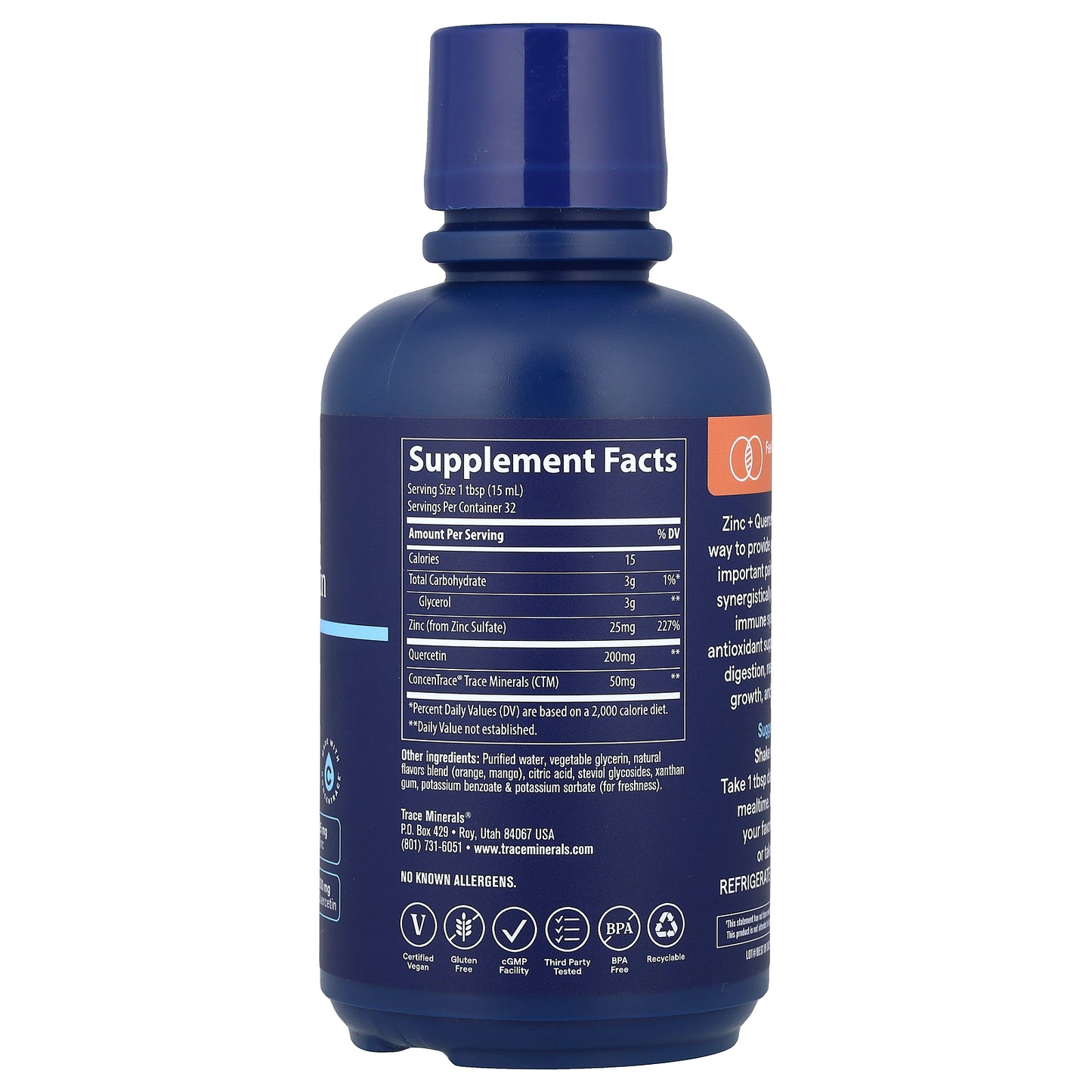 Trace, Liquid Zinc + Quercetin, Orange Mango, 16 fl oz (473 ml)