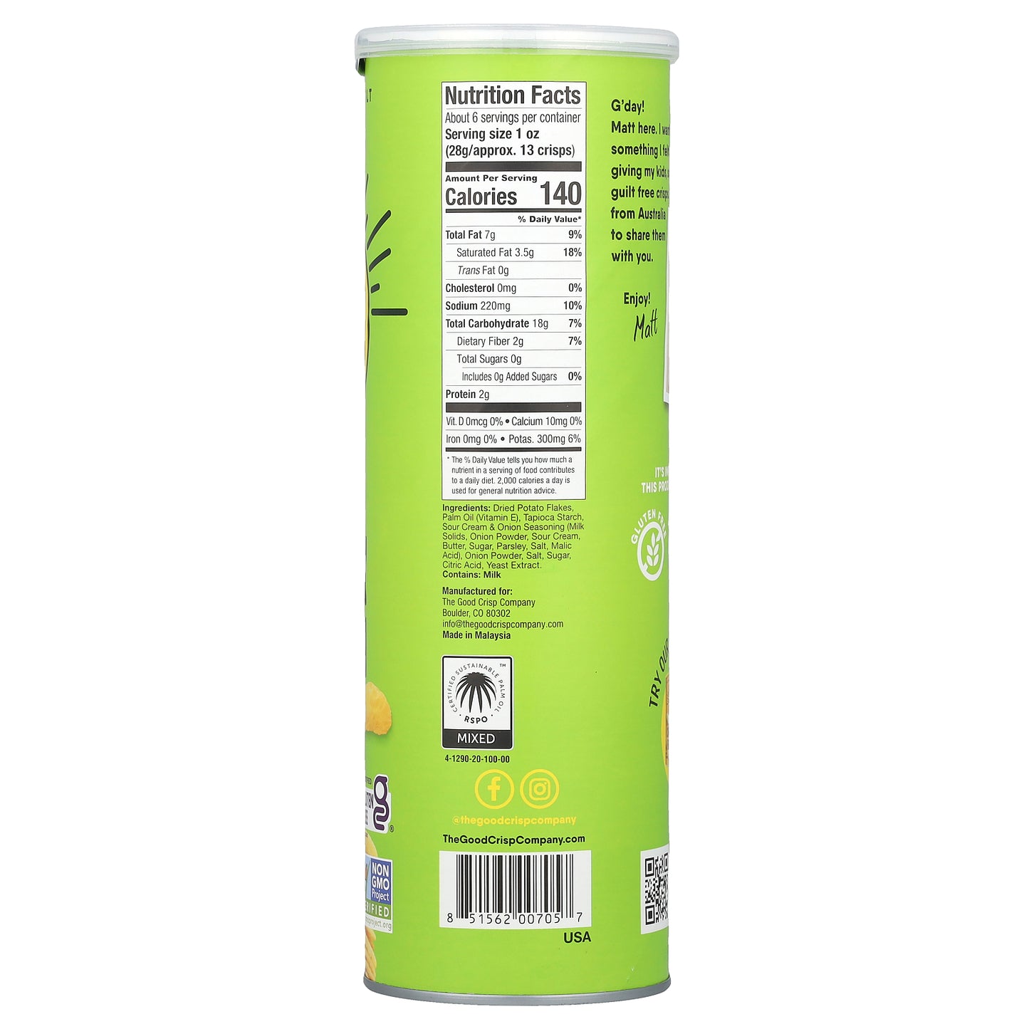 The Good Crisp Company, Potato Crisps, Sour Cream & Onion, 5.6 oz (160 g)