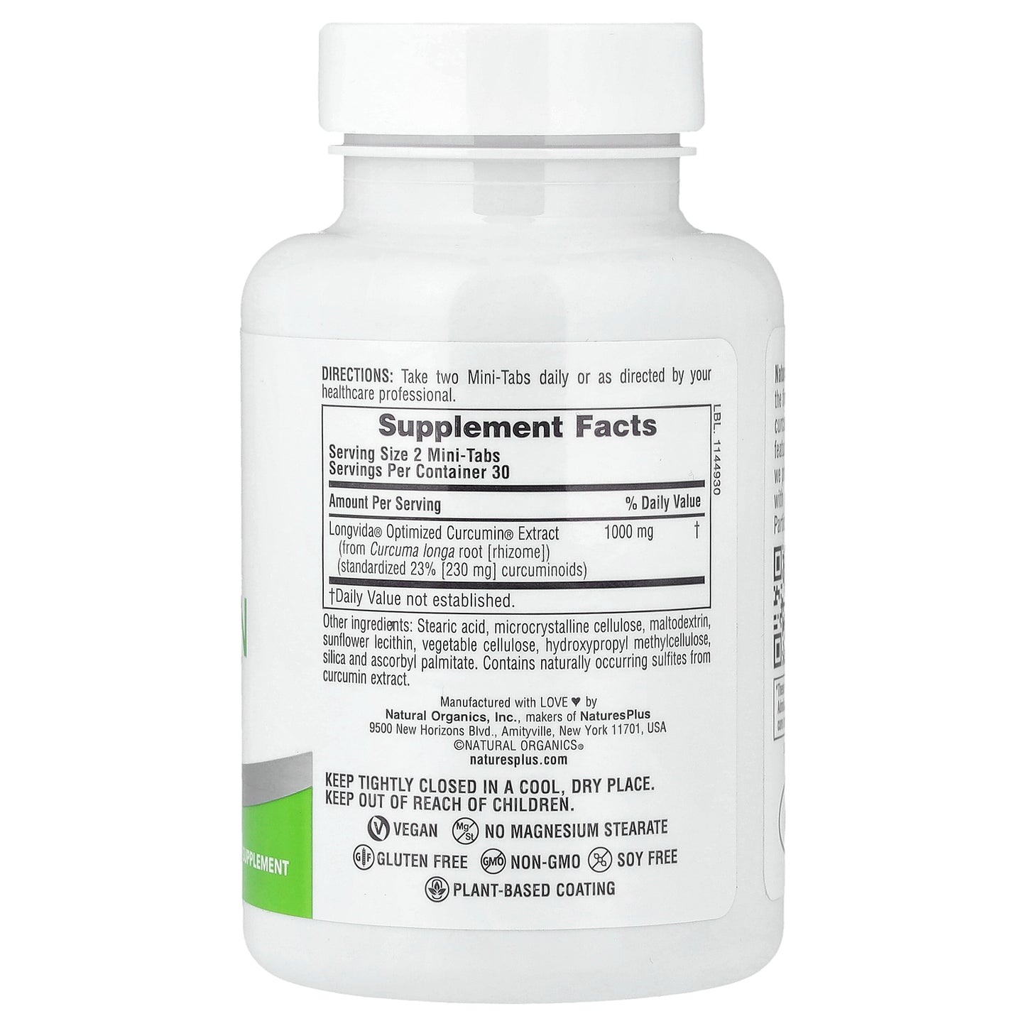 NaturesPlus, Pro Longvida®, Curcumin 1000, 60 Mini-Tabs (500 mg per Tablet)