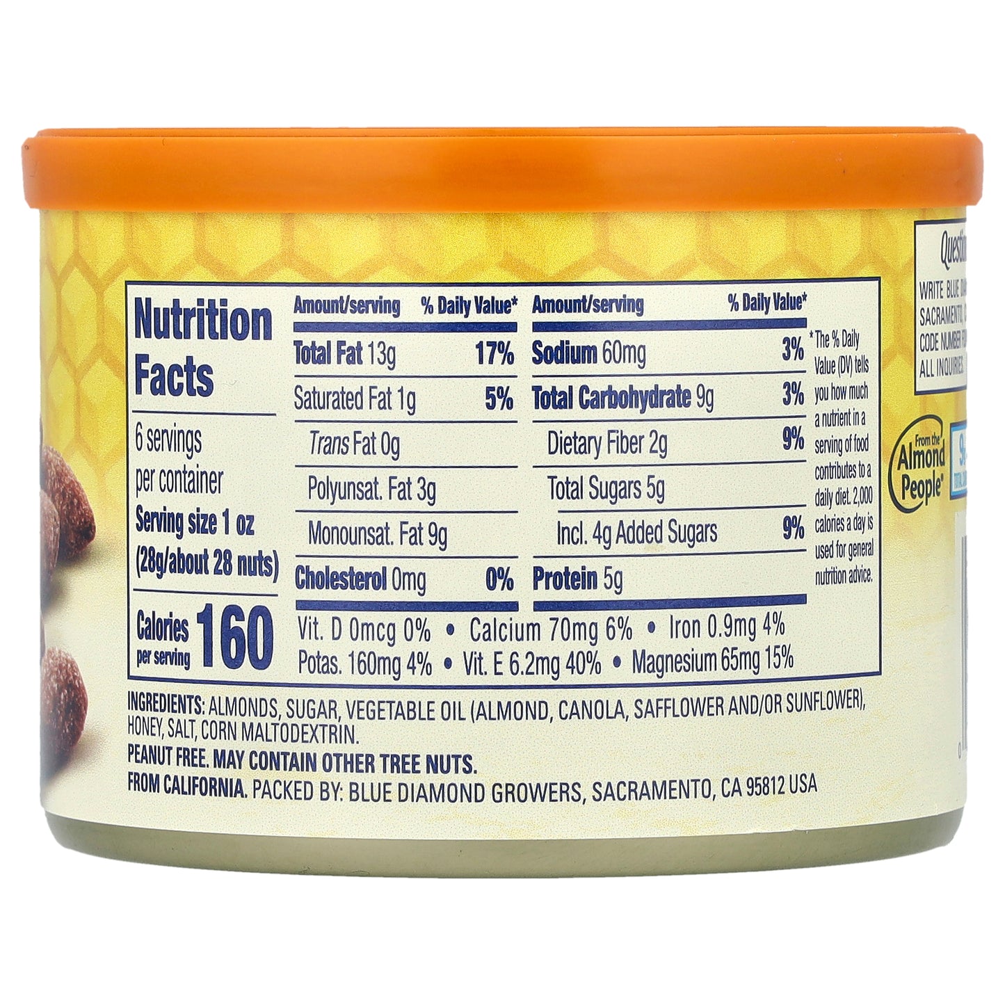 Blue Diamond, Almonds, Honey Roasted, 6 oz (170 g)