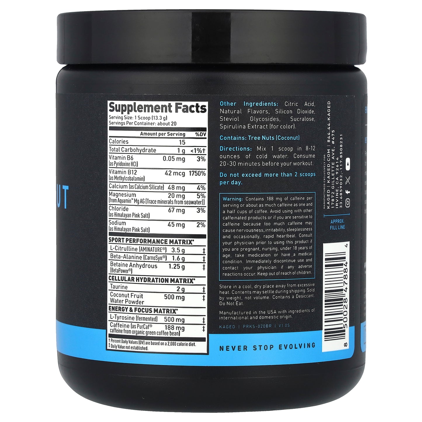 Kaged, Pre-Workout, Sport, Blue Raspberry, 9.38 oz (266 g)