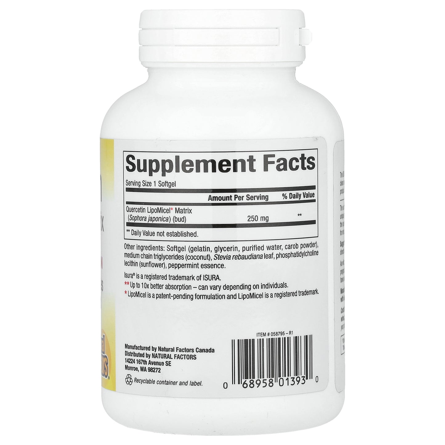 Natural Factors, Quercetin LipoMicel Matrix, 250 mg, 120 Liquid Softgels