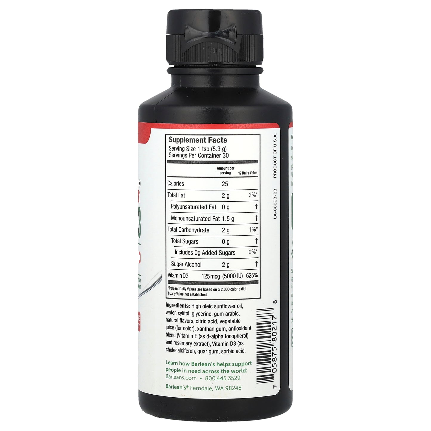 Barlean's, Seriously Delicious, Liquid Vitamin D3, Strawberry Milkshake, 125 mcg (5,000 IU), 5.6 oz (159 g)