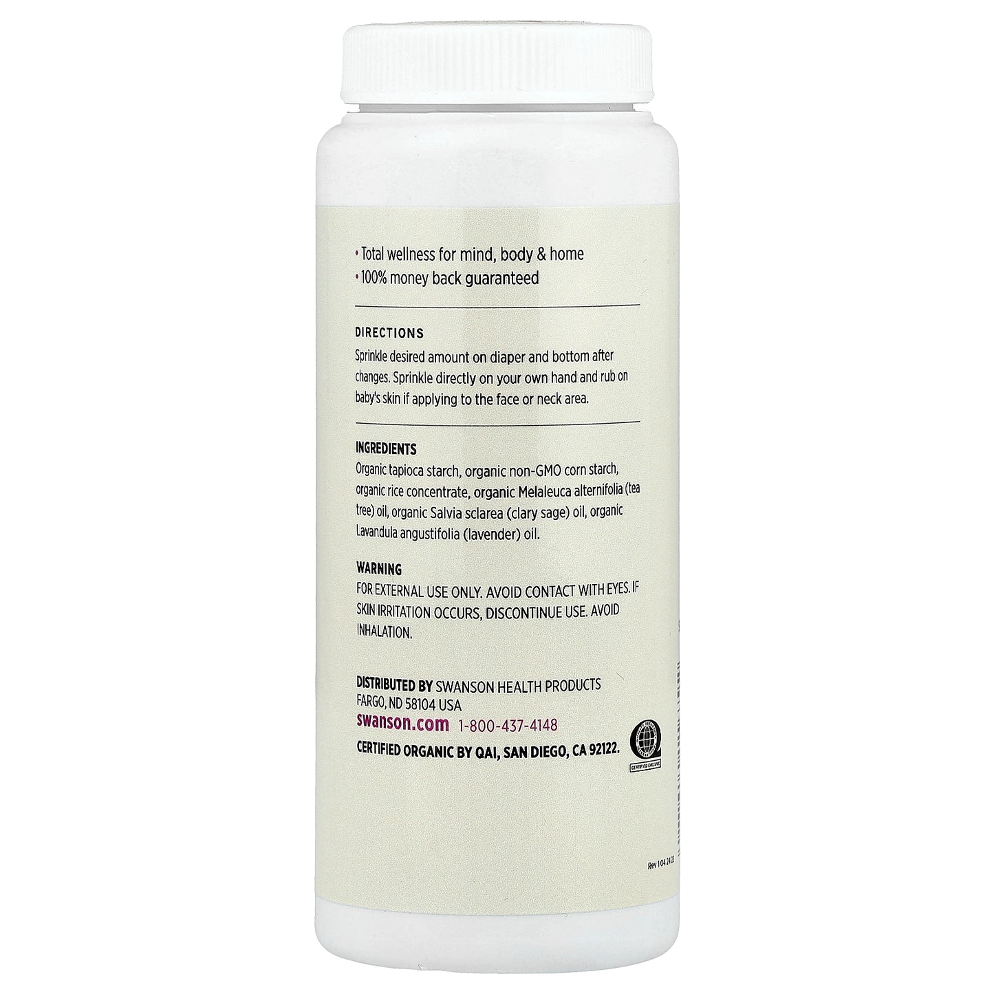 Swanson, Certified Organic Baby Powder, Lavender, 2.5 oz (71 g)