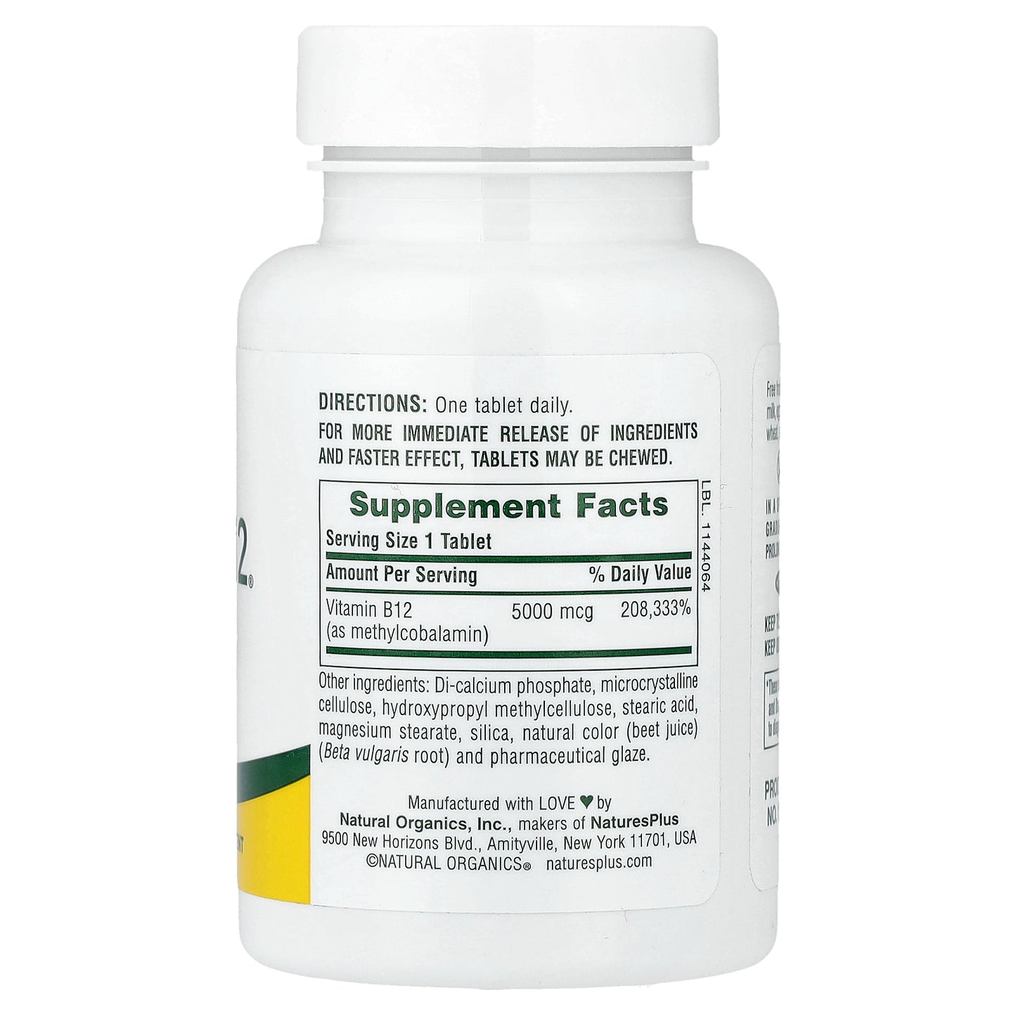 NaturesPlus, Shot-O-B12®, Sustained Release, 5,000 mcg, 30 Tablets