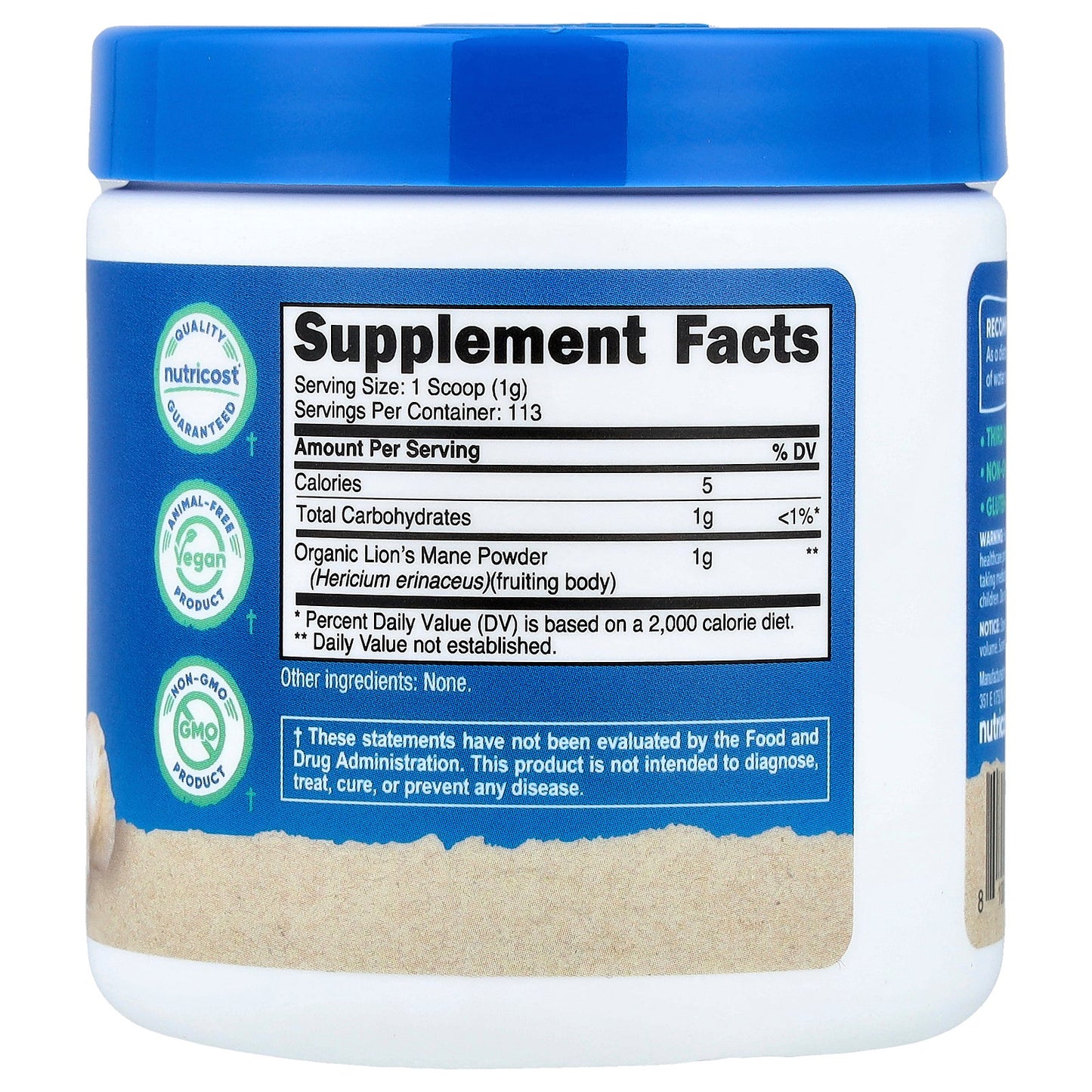 Nutricost, Organic Lion's Mane Mushroom, Unflavored, 4 oz (113 g)