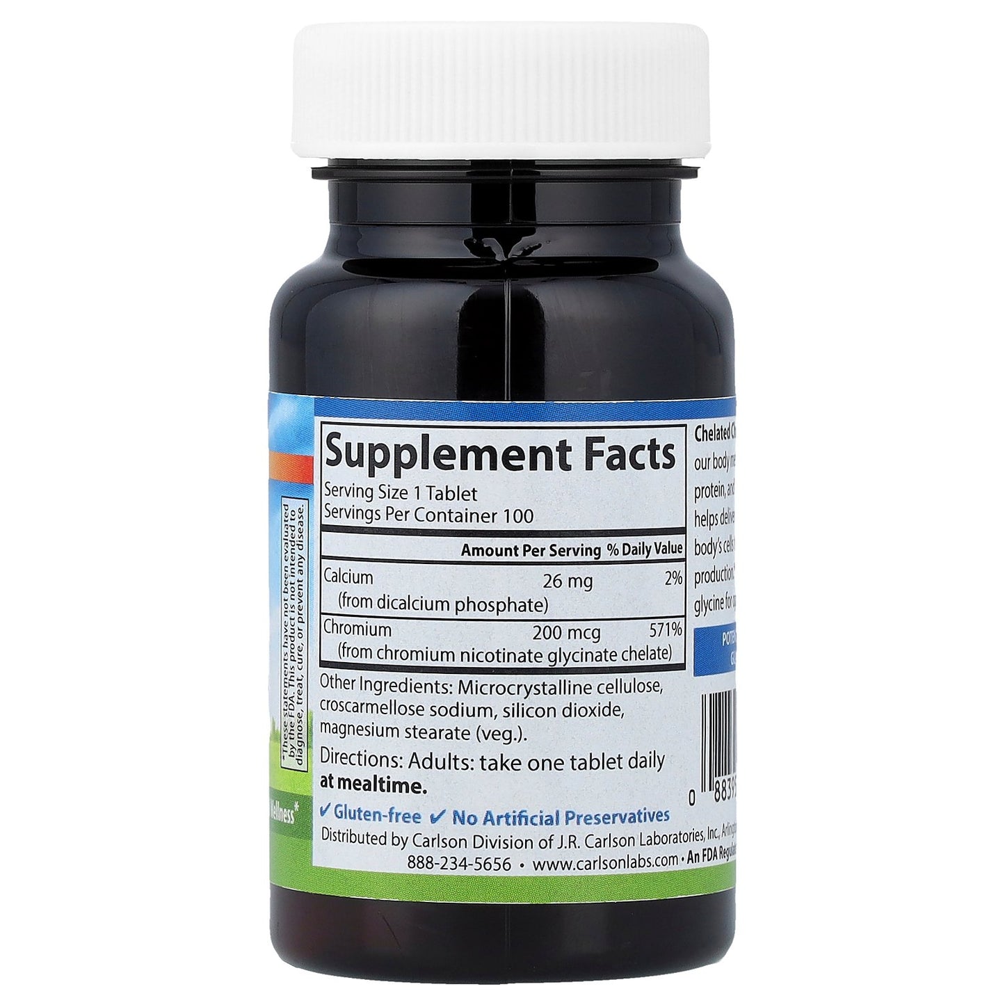 Carlson, Chelated Chromium, 100 Tablets