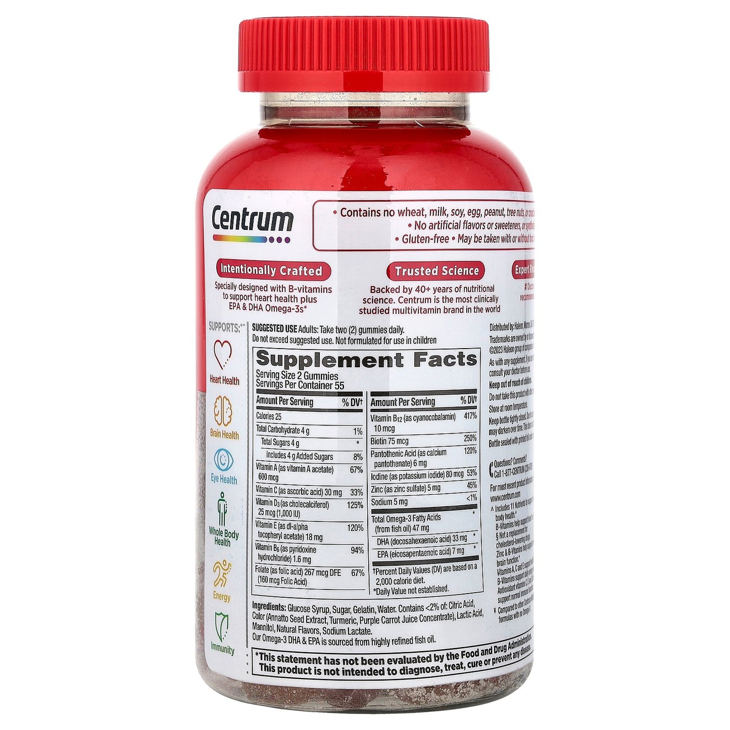 Centrum, Multi + Omega-3 Multigummies, Natural Strawberry, Lemon & Orange, 110 Gummies