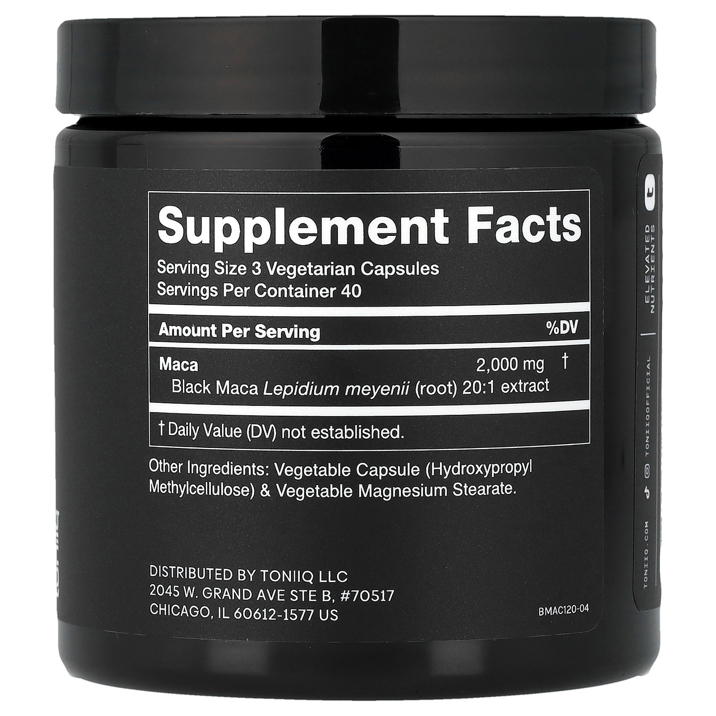 Toniiq, Black Maca 20:1, 120 Capsules (666 mg per Capsule)