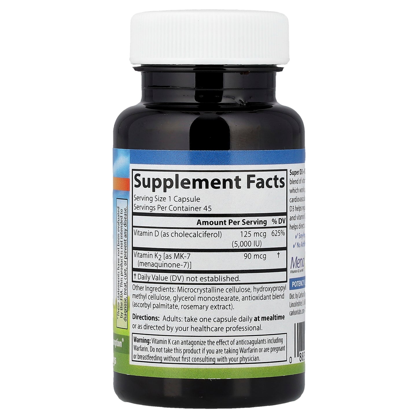 Carlson, Super D3 + K2, 45 Vegetarian Capsules