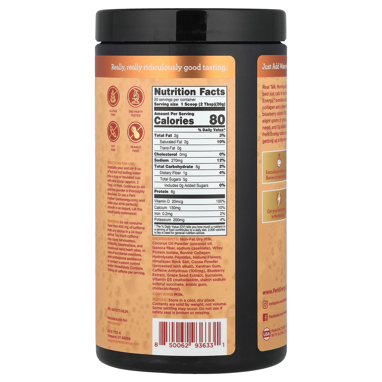 Perk Energy, Vanilla Caramel Steamer, 14 oz (392 g)