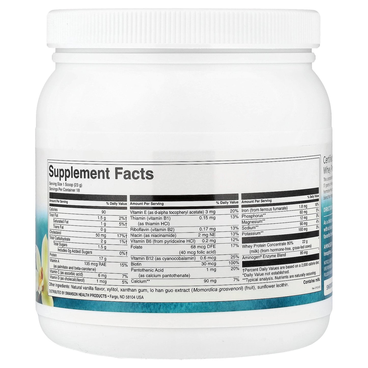 Swanson, Certified rBGH-Free, Grass-Fed Whey Protein Powder, Vanilla, 14.8 oz (420 g)