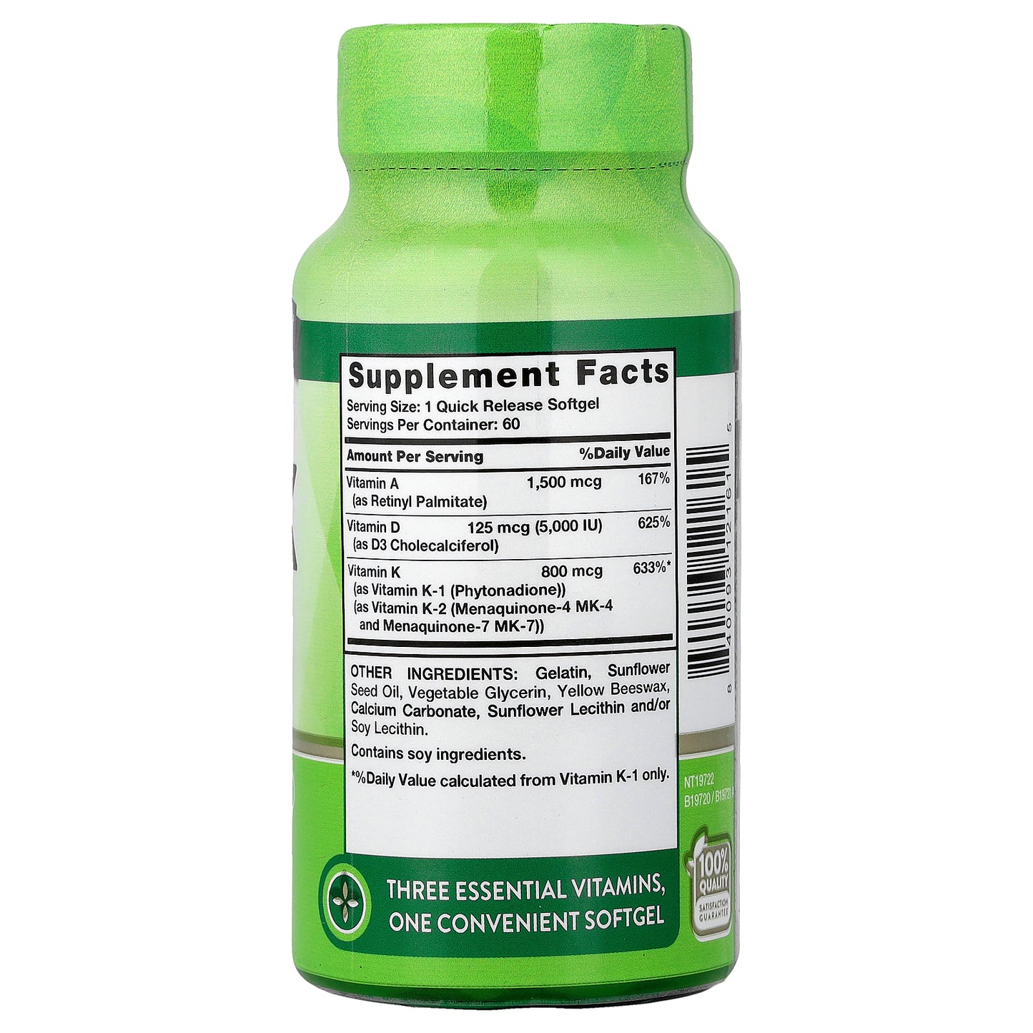 Nature's Truth, Vitamins A, D, K, High Potency, 60 Quick Release Softgels