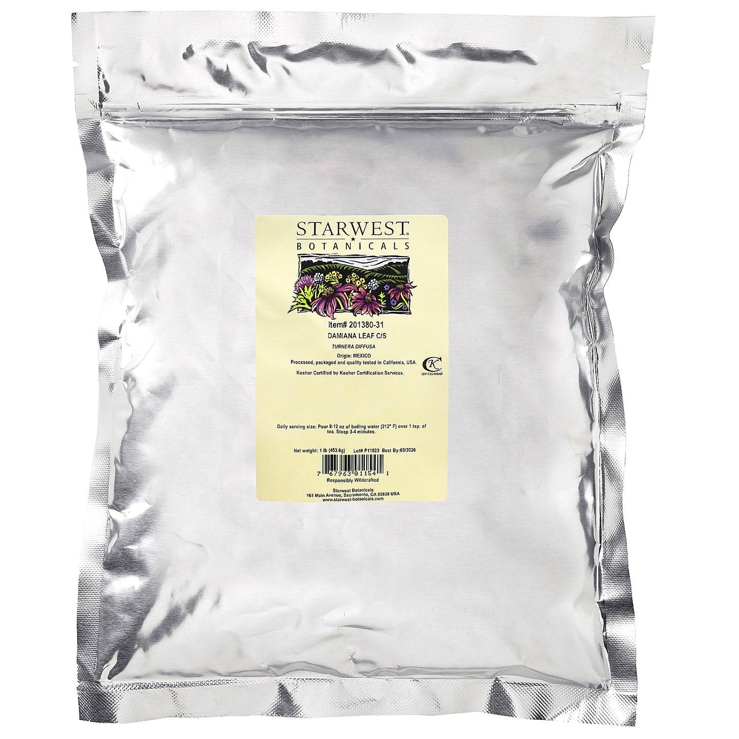 Starwest Botanicals, Damiana Leaf, Cut & Sifted, 1 lb (453.6 g)