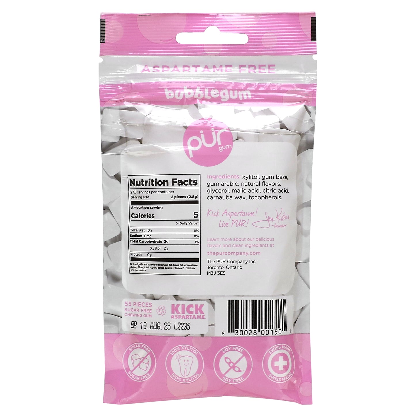 The PUR Company, Chewing Gum, Bubblegum, 55 Pieces, 2.72 oz (77 g)