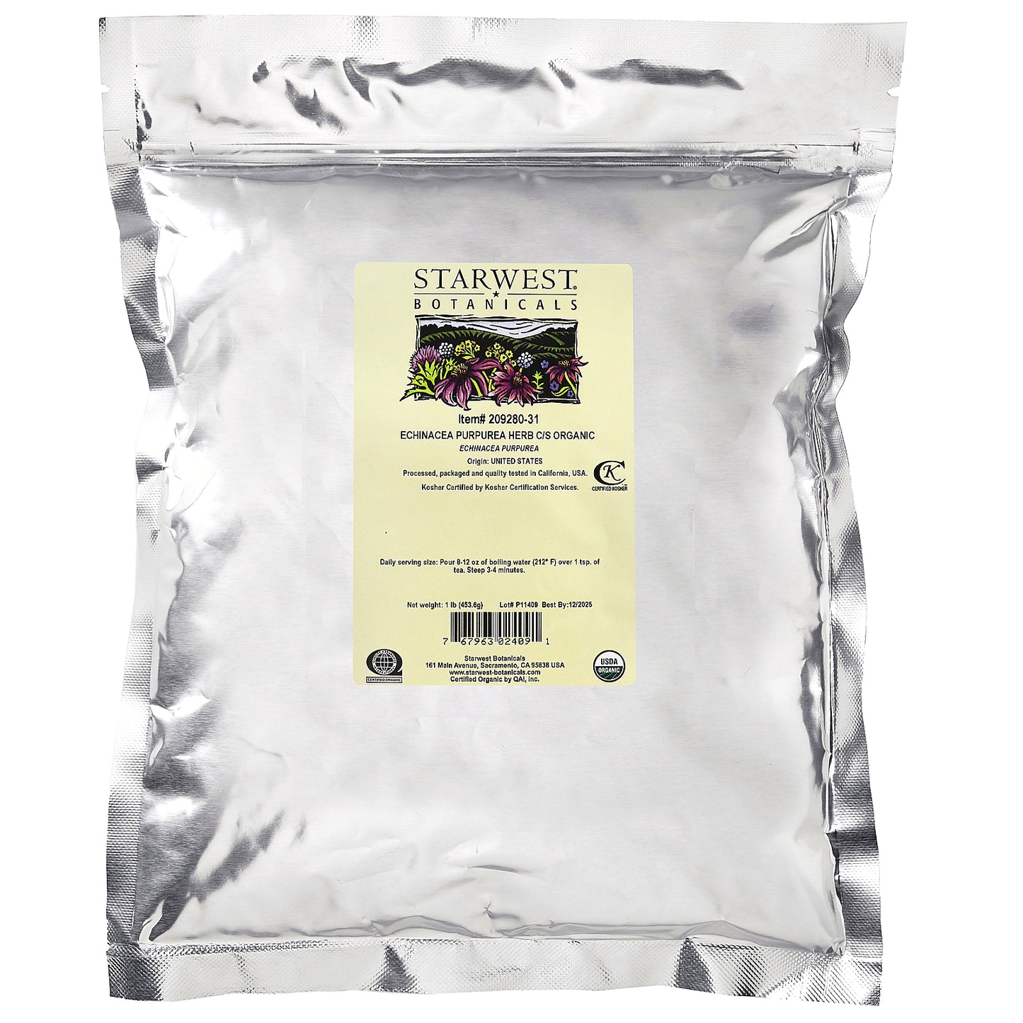 Starwest Botanicals, Organic Echinacea Purpurea Herb C/S, 1 lb (453.6 g)