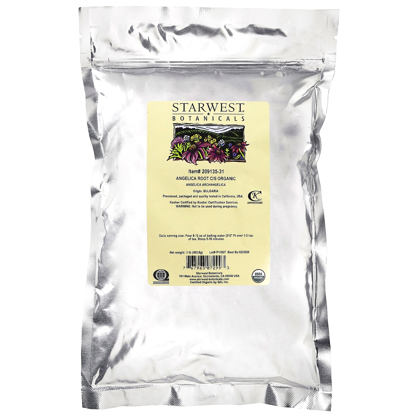 Starwest Botanicals, Organic Angelica Root C/S, 1 lb (453.6 g)