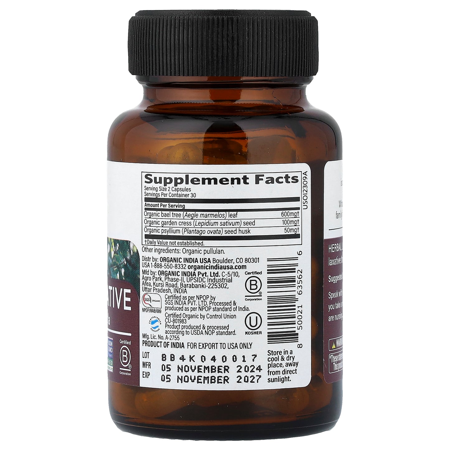 Organic India, Herbal Laxative, Senna-Free Formula, 60 Veg Caps