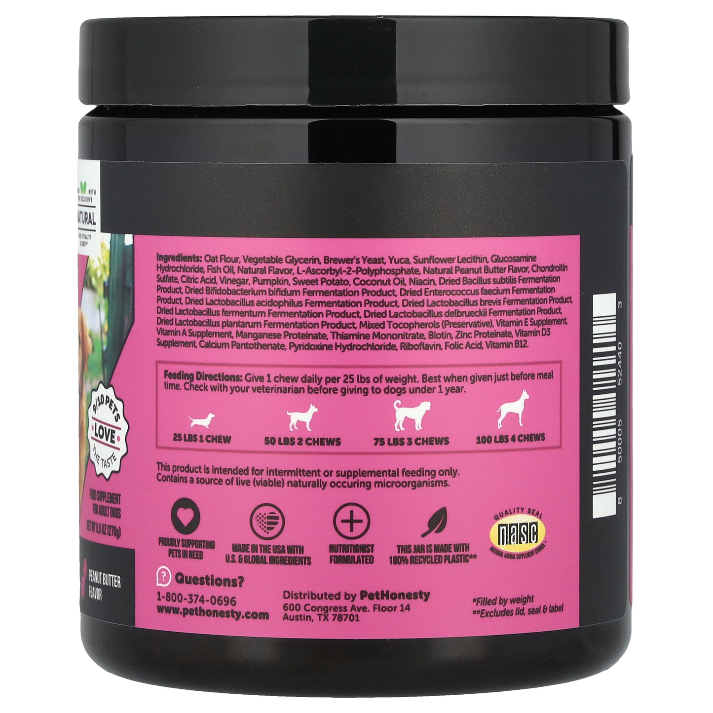 Pet Honesty, Multivitamin 10-in-1, For Adult Dogs, Peanut Butter, 90 Soft Chews, 9.5 oz (270 g)