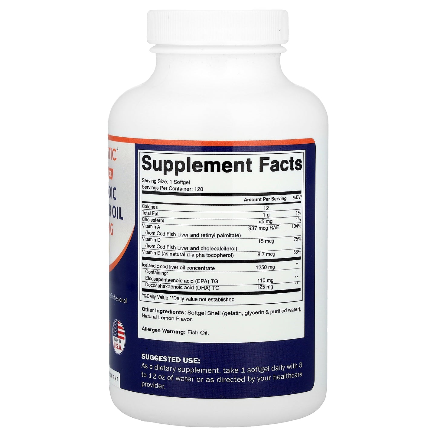 Vitamatic, Icelandic Cod Liver Oil, Lemon, 120 Softgels