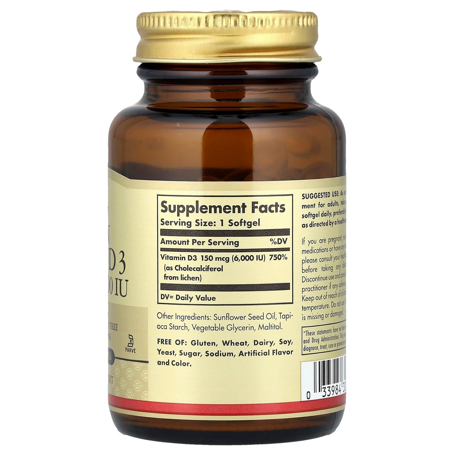 Solgar, Vegan Vitamin D3, 150 mcg (6,000 IU), 100 Vegan Softgels