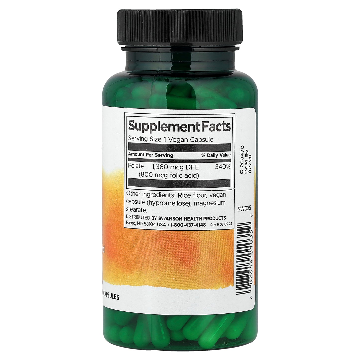 Swanson, Folic Acid, 800 mcg, 250 Vegan Capsules