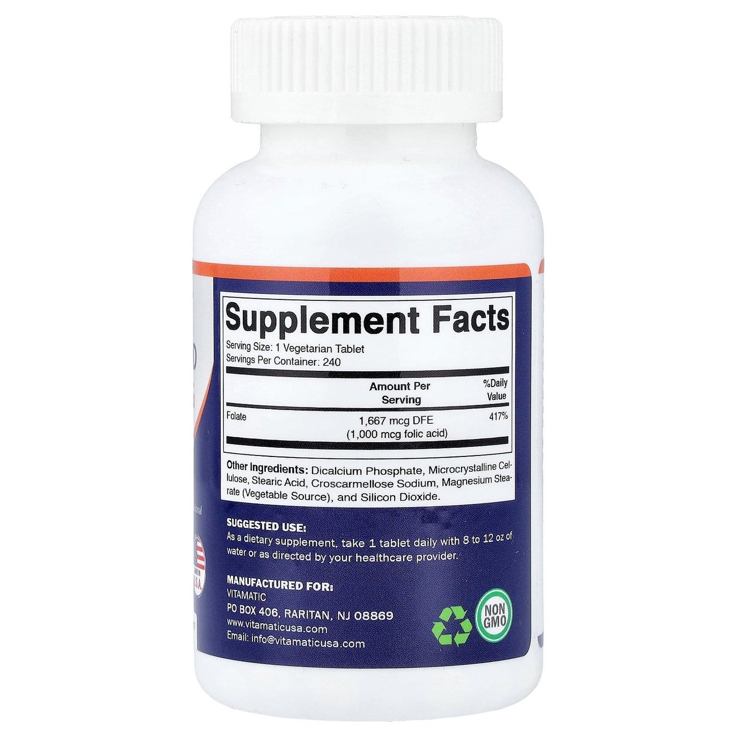 Vitamatic, Folic Acid, 240 Vegetarian Tablets (1,667 mcg per Tablet)