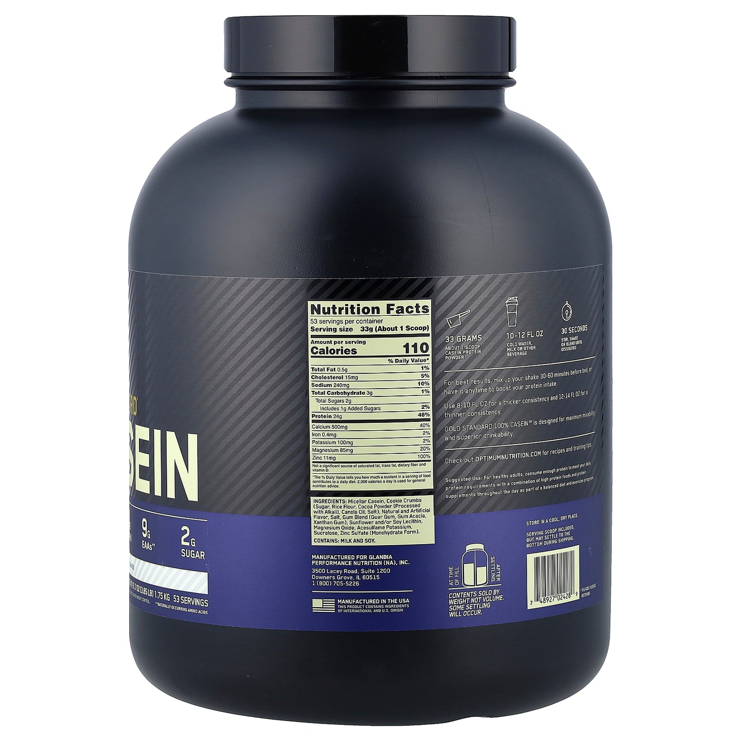 Optimum Nutrition, Gold Standard® 100% Casein, Cookies & Cream, 3.85 lb (1.75 kg)