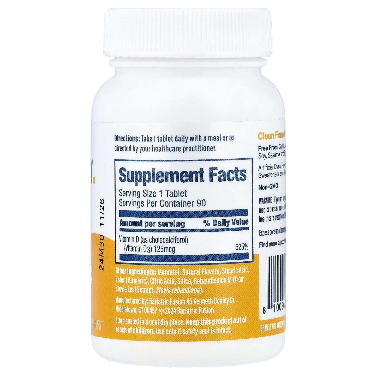 Bariatric Fusion, Vitamin D, Quick Melt, Lemon Citrus, 90 Tablets (125 mcg per Tablet)