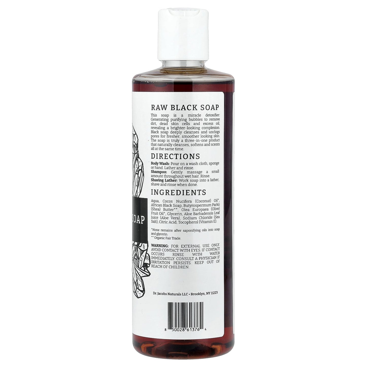 Dr. Jacobs Naturals, Plant-Based African Raw Black Soap Body Wash, 16 oz (473 ml)