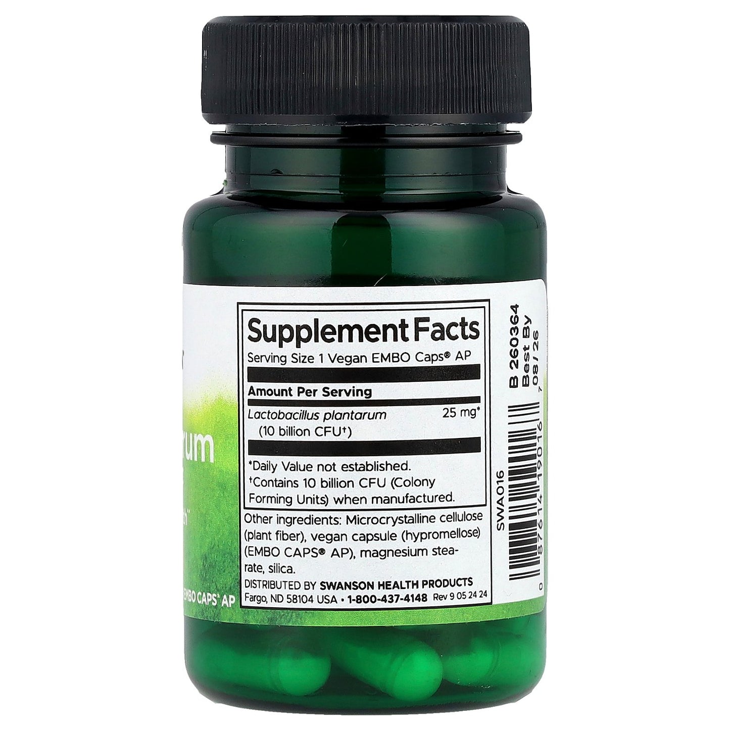 Swanson, L. Plantarum Probiotic, 10 Billion CFU, 30 Vegan EMBO Caps AP