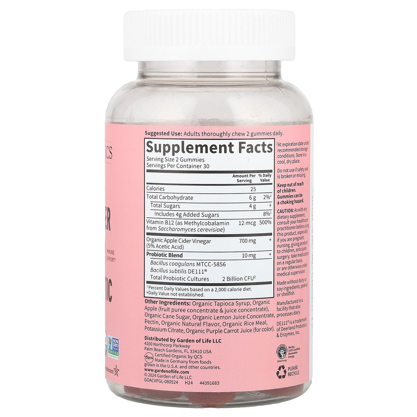 Garden of Life, Organics, Organic Apple Cider Vinegar Probiotic Gummies, 60 Vegan Gummies