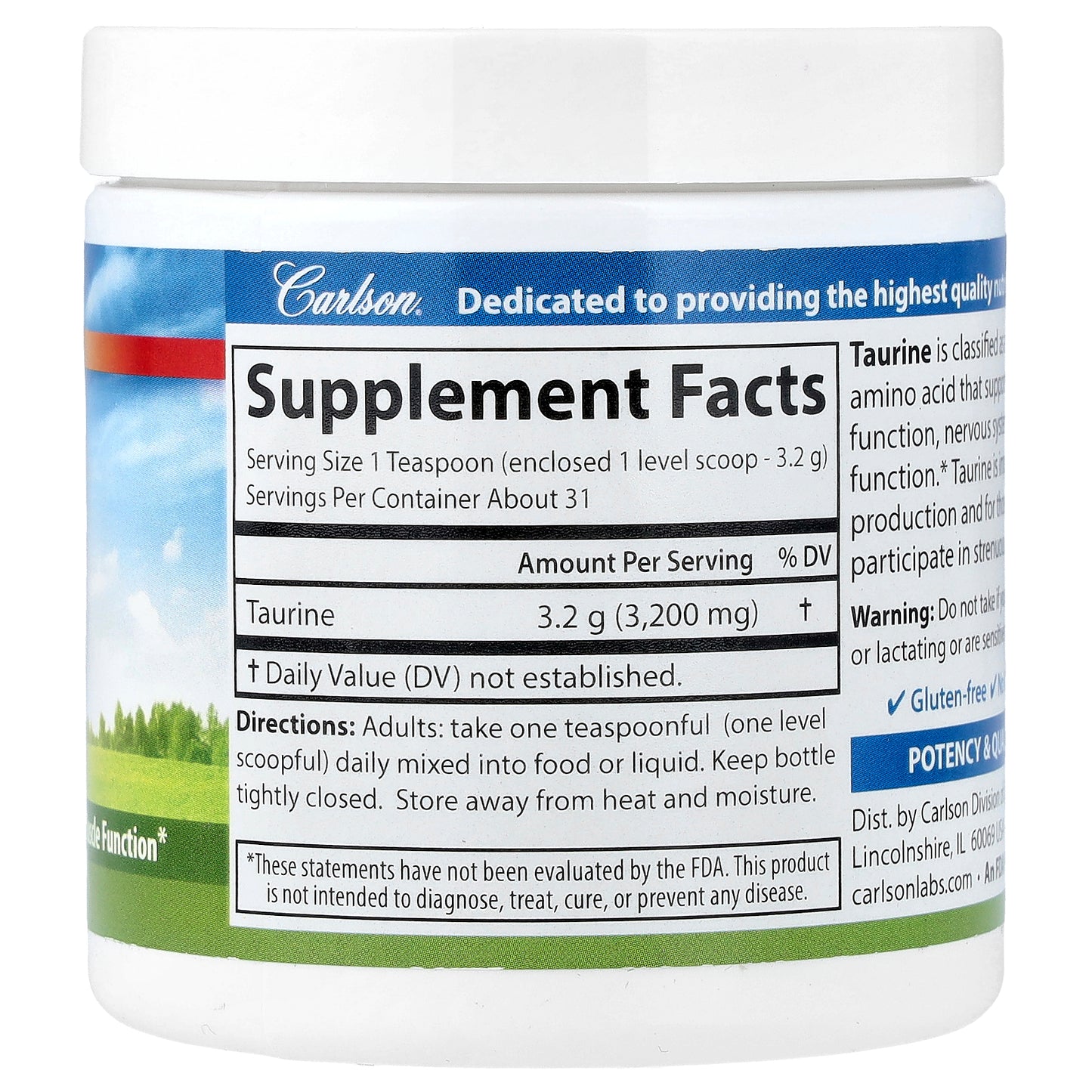 Carlson, Taurine Powder, 3.53 oz (100 g)