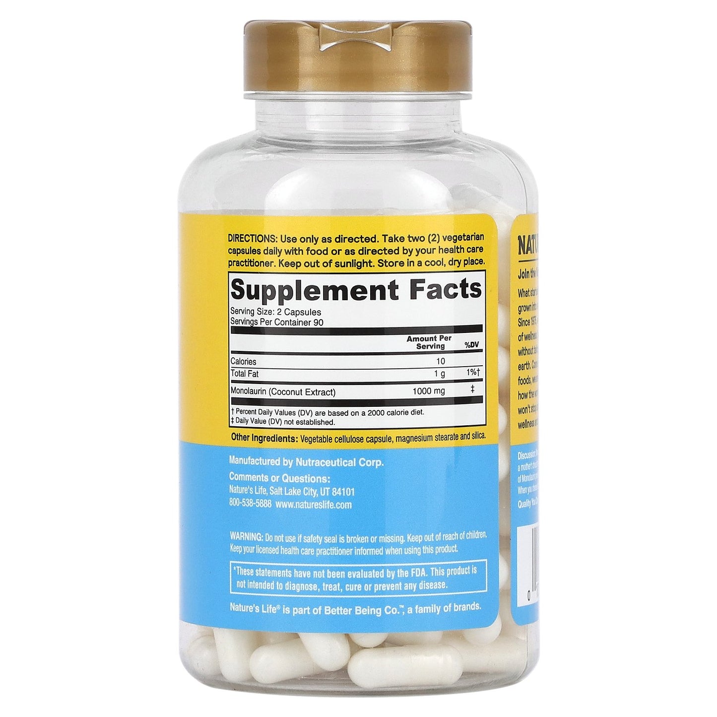 Nature's Life, Nourishing Monolaurin, 180 Capsules (500 mg per Capsule)