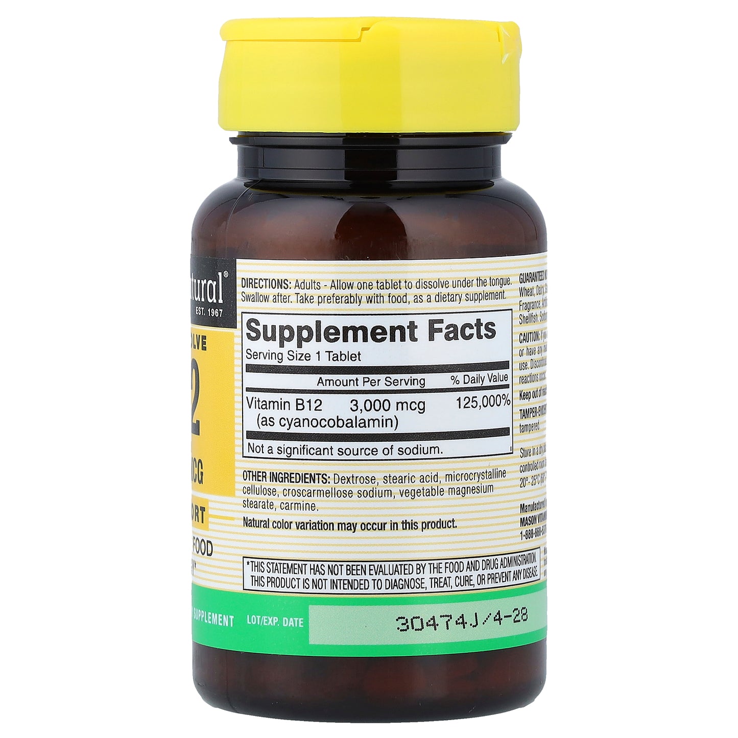 Mason Natural, Quick Dissolve, Vitamin B-12, 3,000 mcg, 100 Tablets