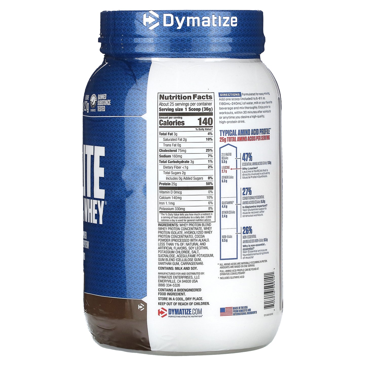 Dymatize, Elite 100% Whey Protein Powder, Rich Chocolate, 2 lbs (907 g)