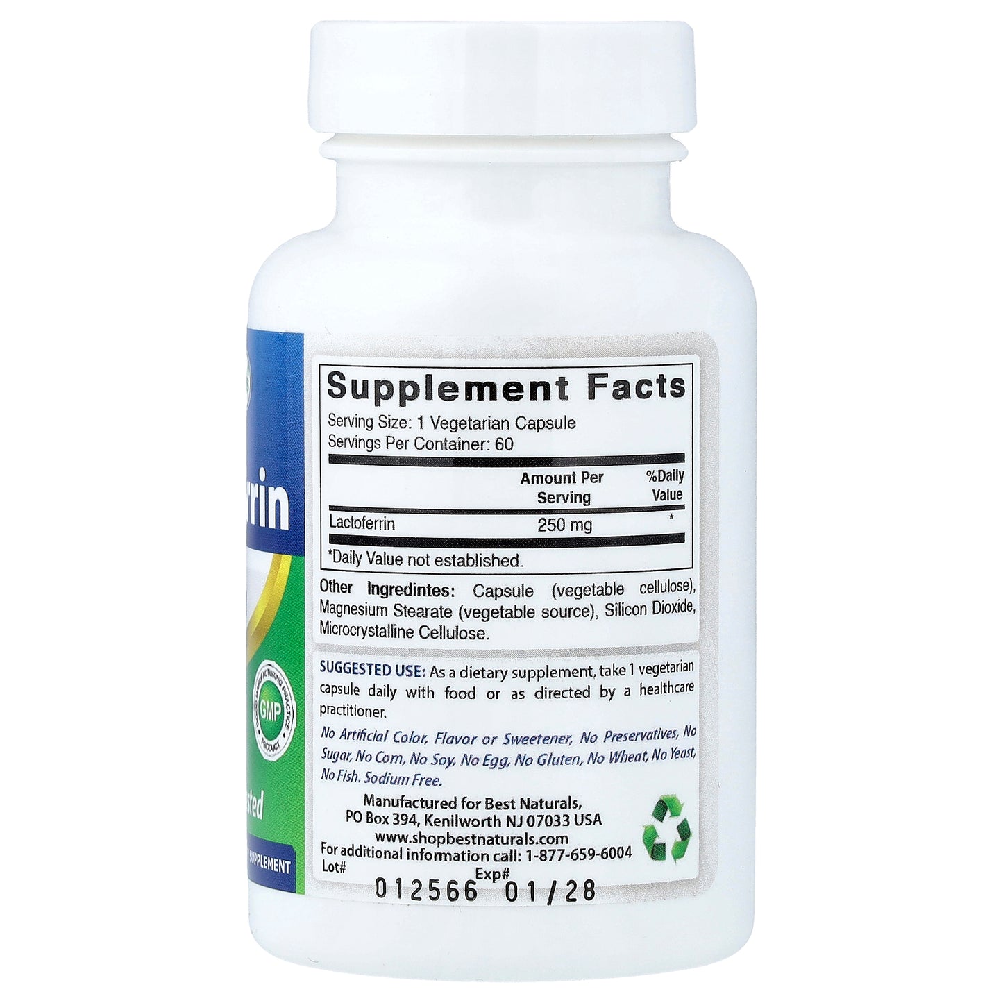 Best Naturals, Lactoferrin, 250 mg, 60 Vegetarian Capsules