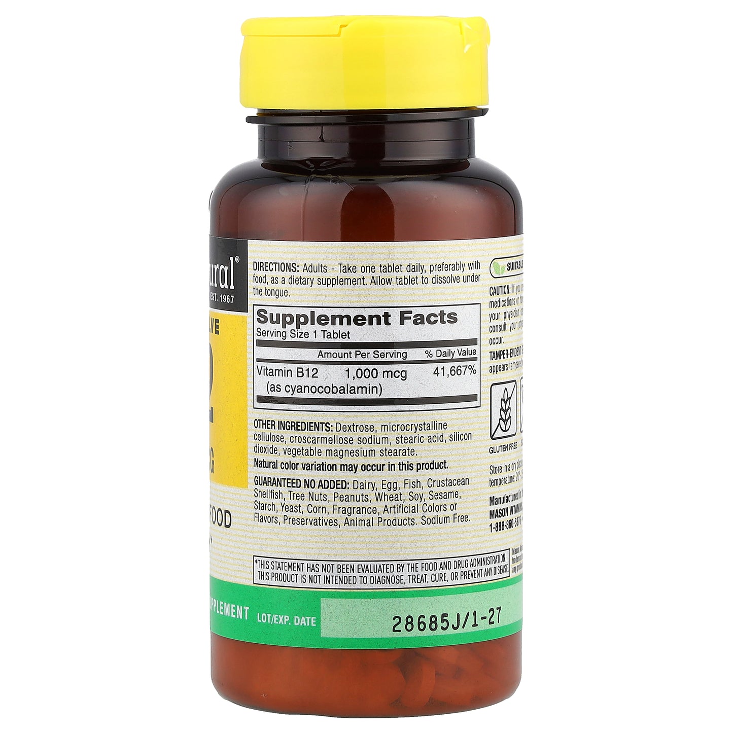 Mason Natural, Quick Dissolve, Vitamin B-12, 1,000 mcg, 200 Tablets