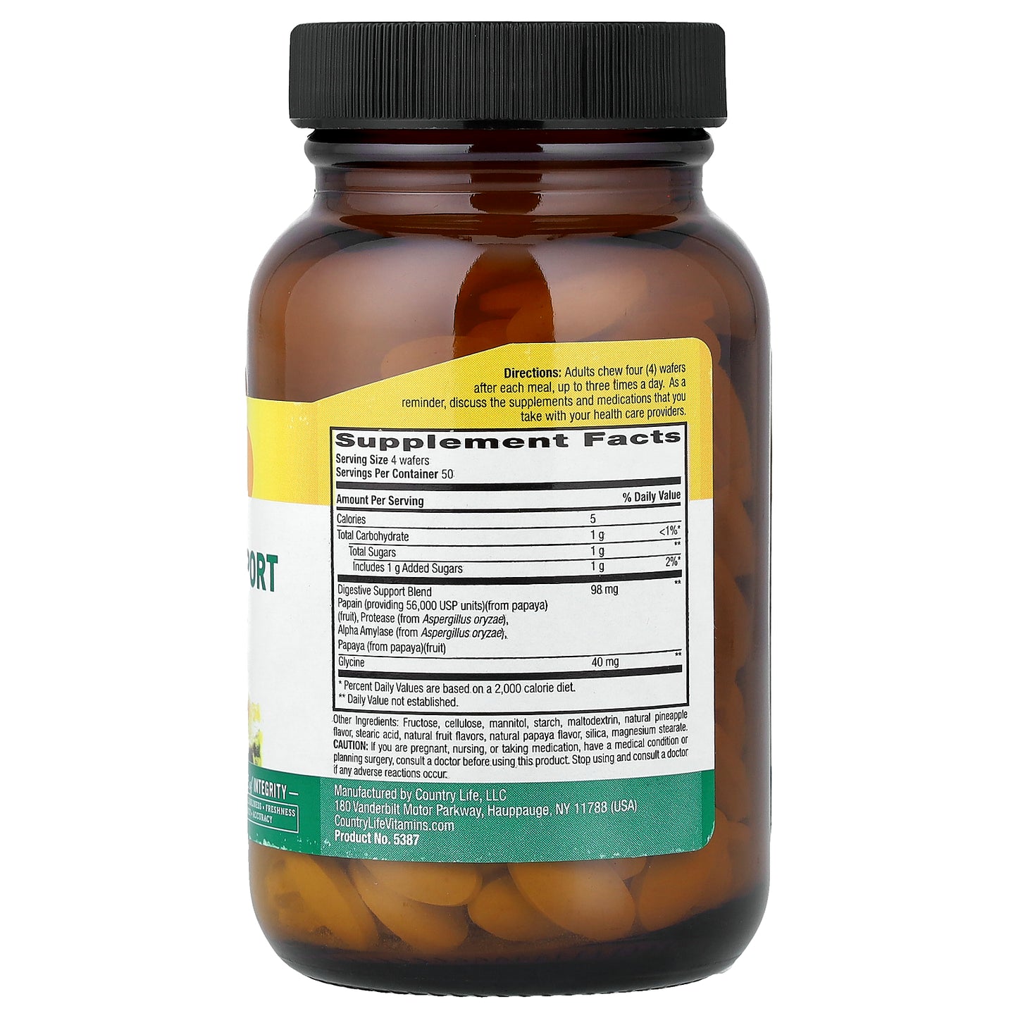 Country Life, Papaya Digestive Support, Pineapple Papaya, 200 Chewable Wafers